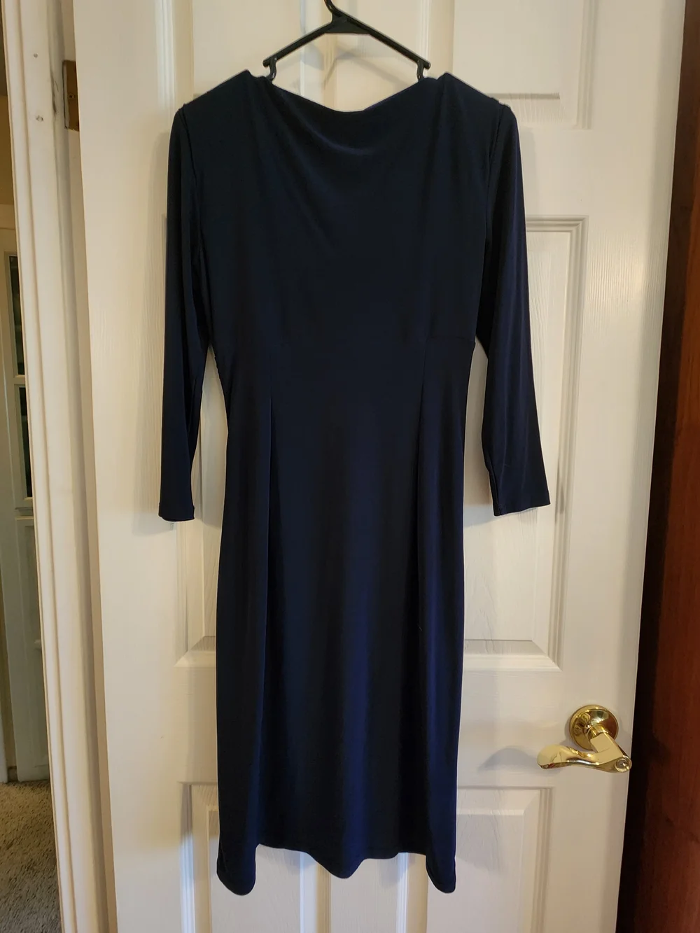Ralph Lauren Navy Ruched V-Neck Long Sleeve Sheath Size 4 - Picture 3 of 8